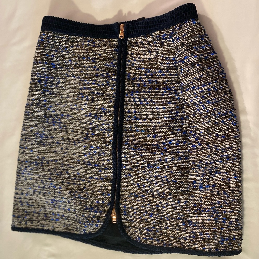 J. Crew Women's Metallic Tweed front zip mini skirt Size 0